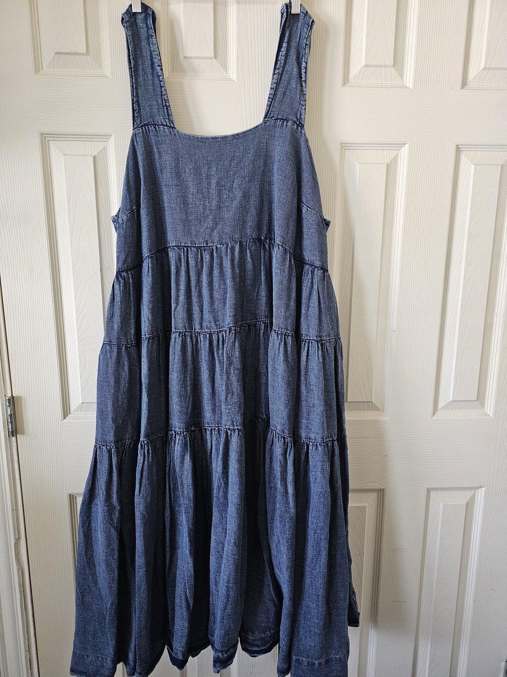 By Anthropologie Helena Square-Neck Tiered Denim Midi Dress Blue 3X EUC